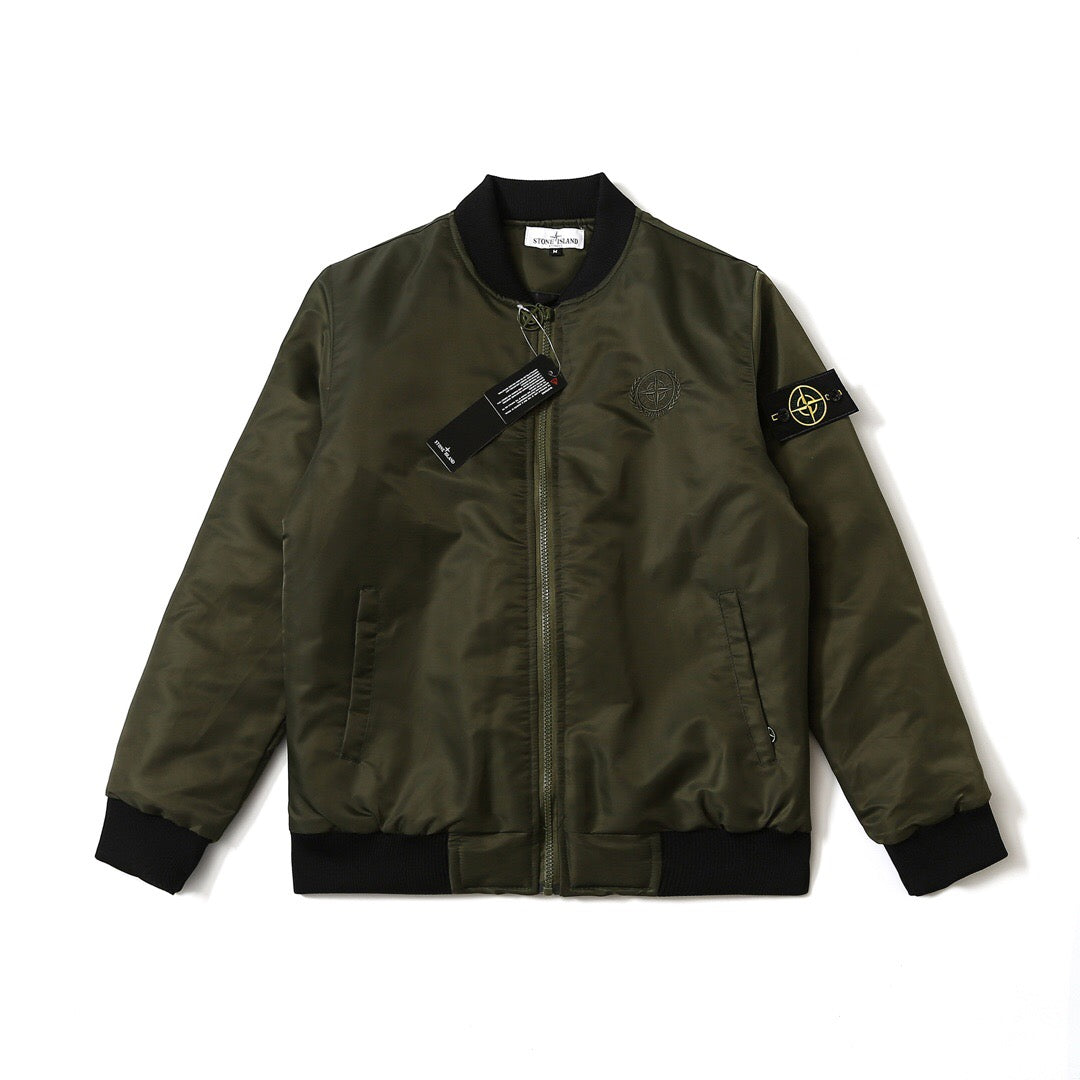 SSS - Sleeve Badge Bomber Jacket - Stone Streetwear Studio | Timeless Clothing