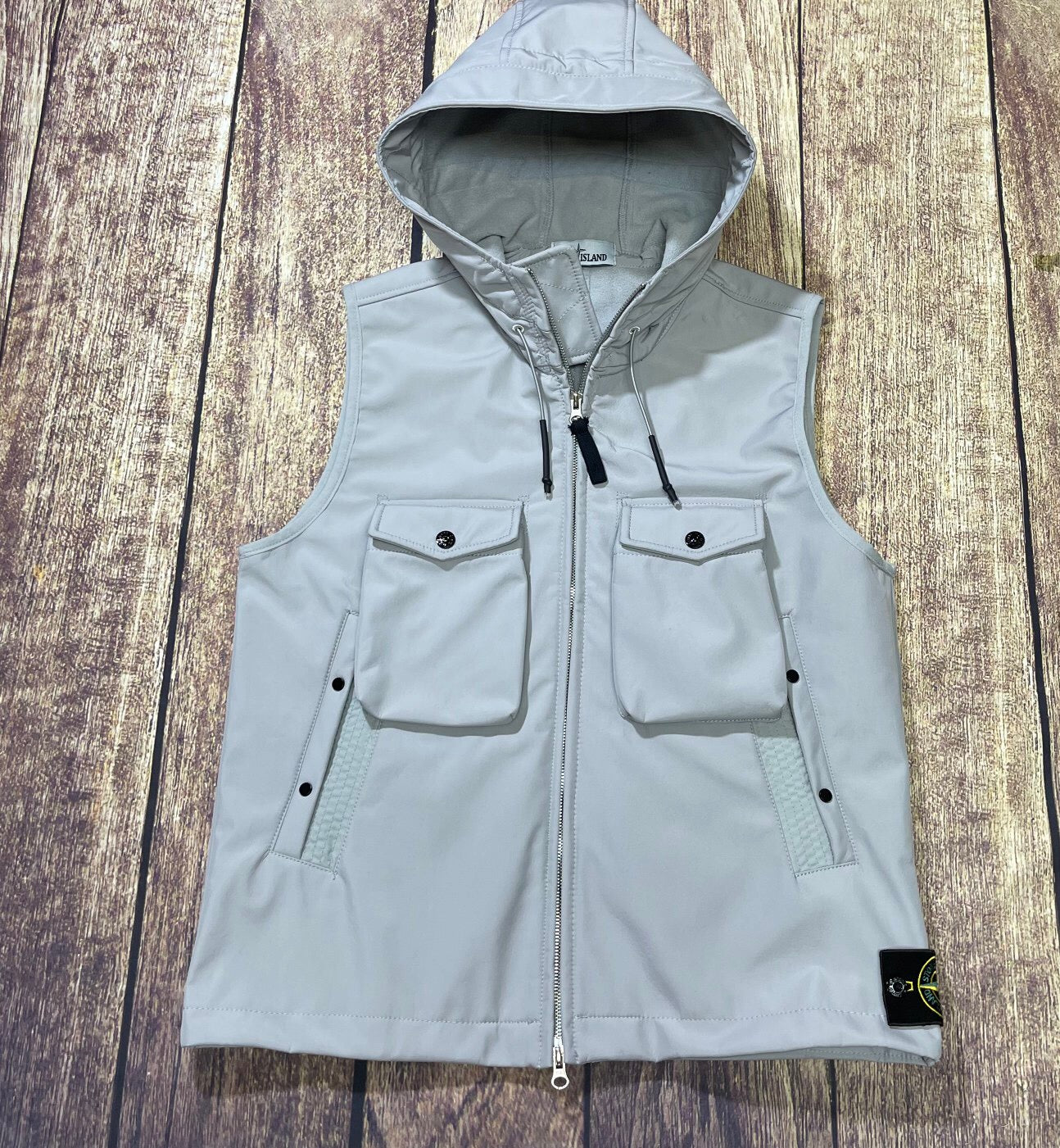 SSS - Hooded Double Pocket Gillet - Stone Streetwear Studio | Timeless Clothing