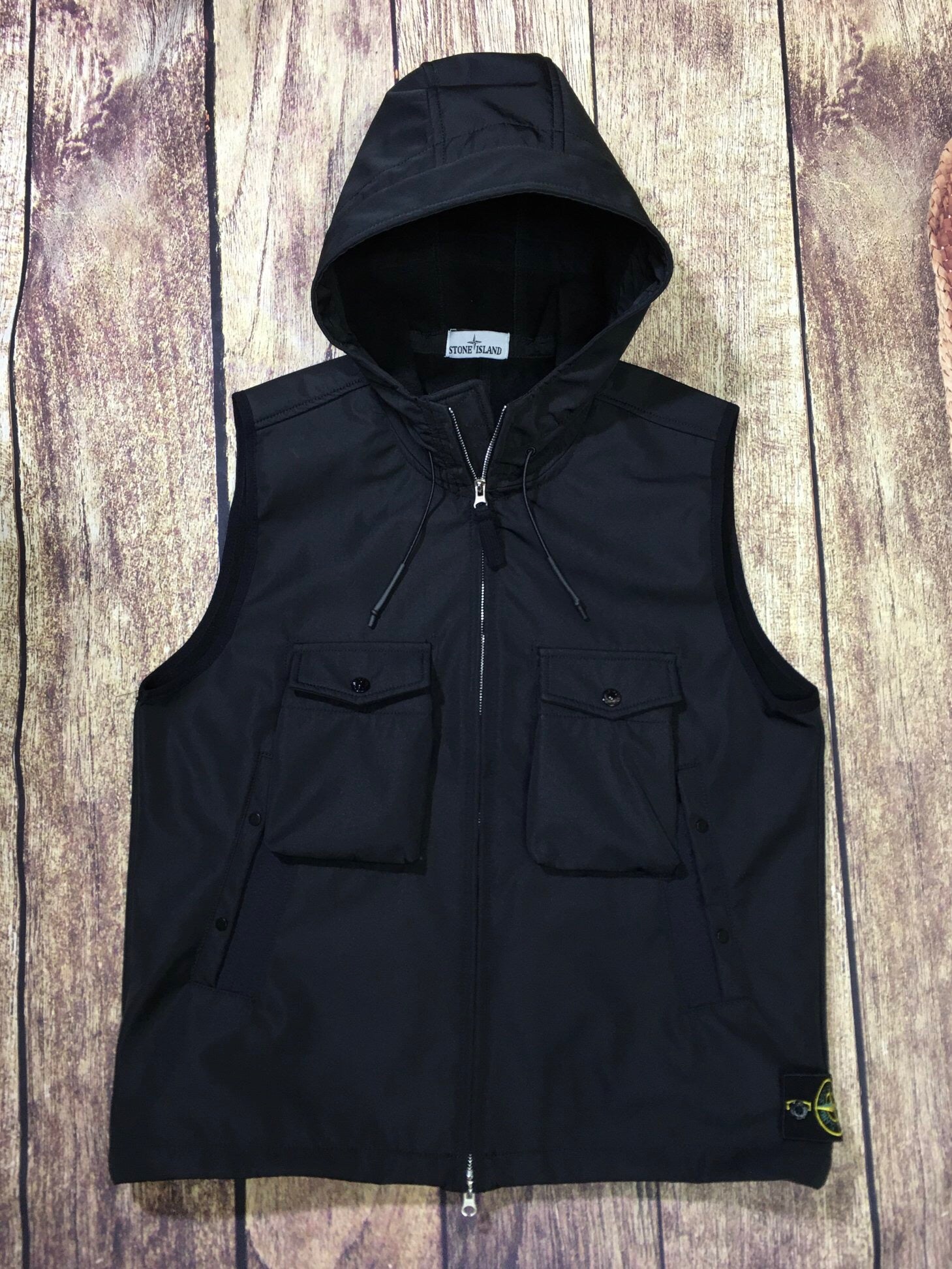 SSS - Hooded Double Pocket Gillet - Stone Streetwear Studio | Timeless Clothing