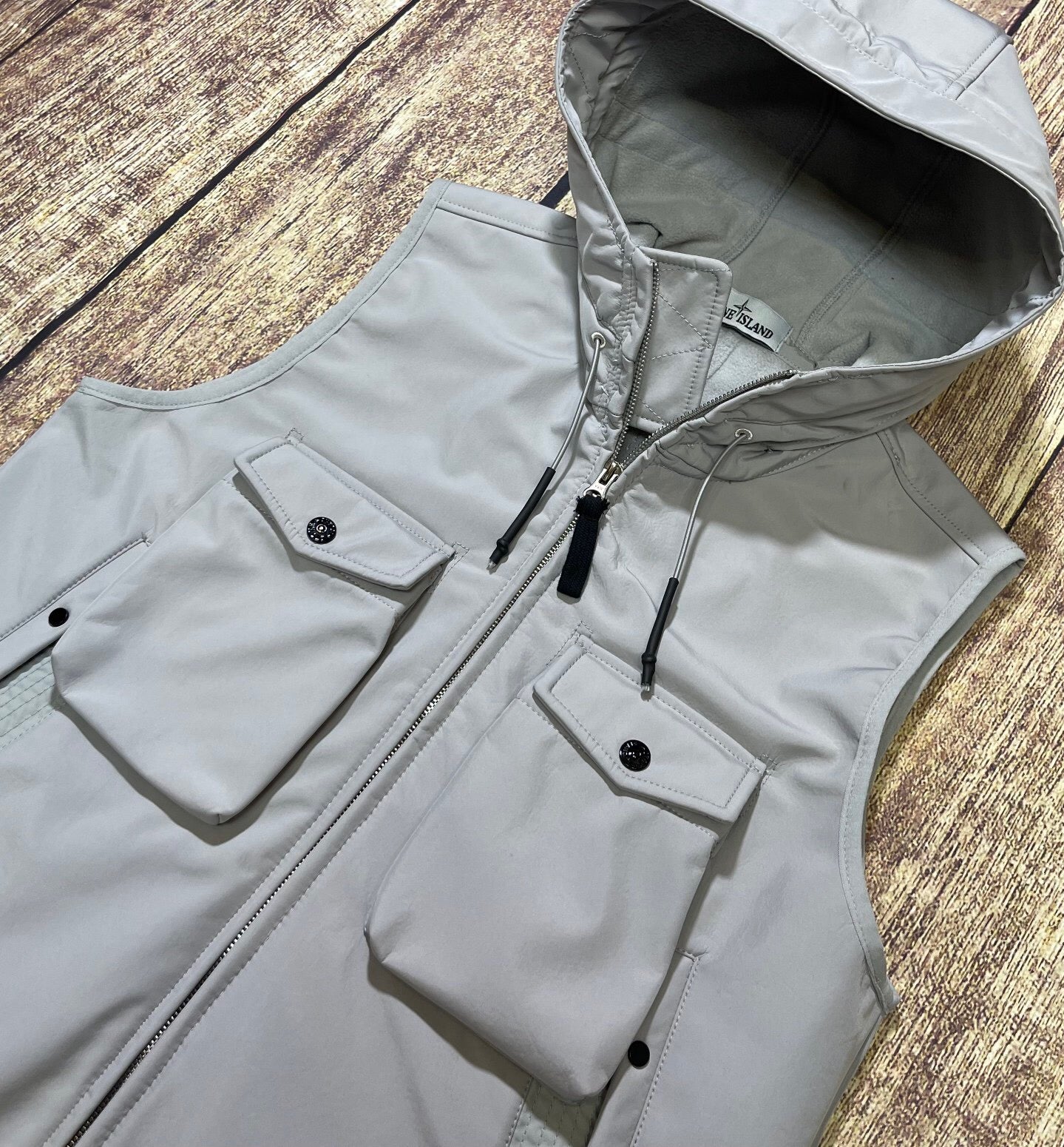 SSS - Hooded Double Pocket Gillet - Stone Streetwear Studio | Timeless Clothing